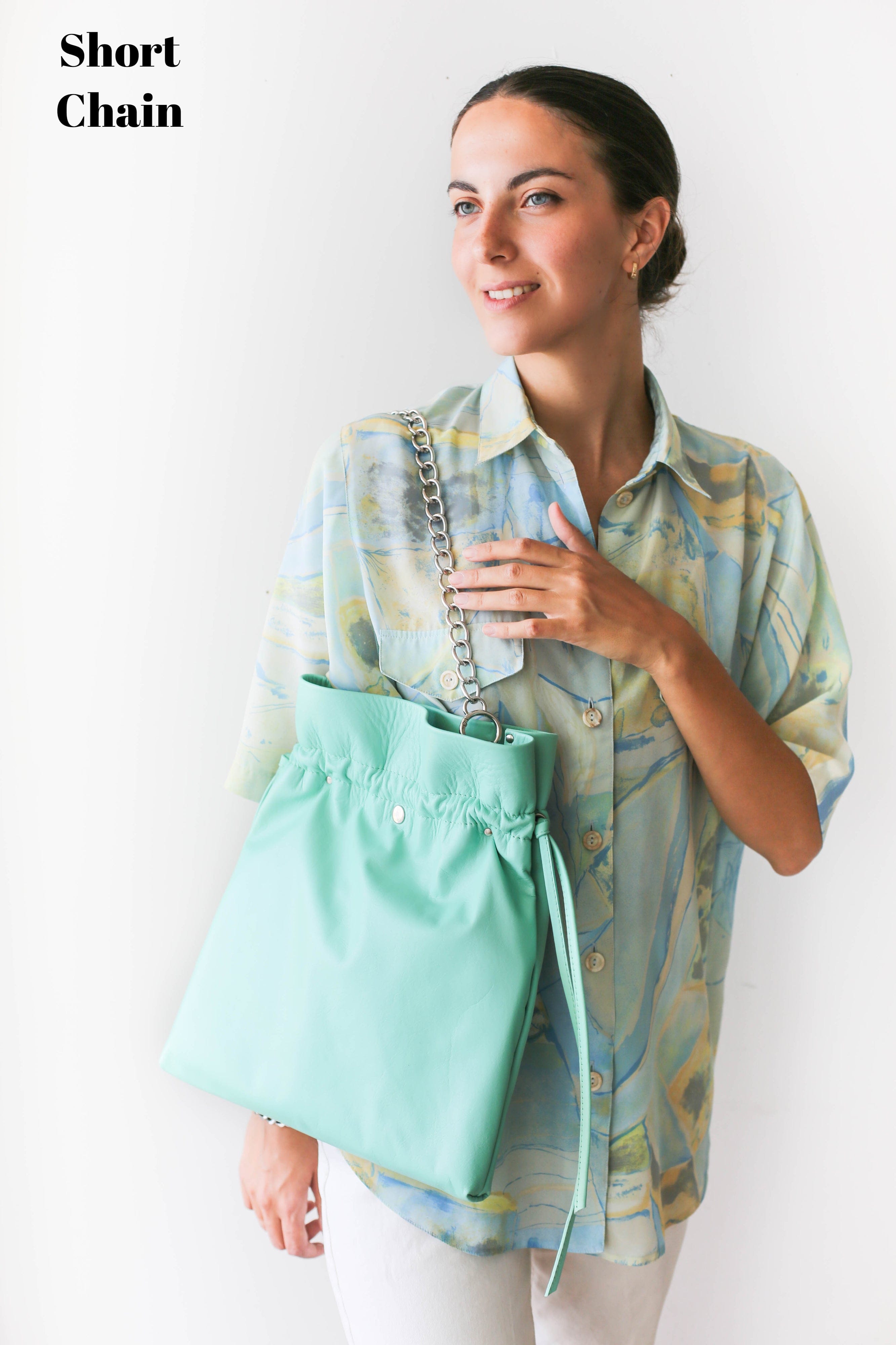 Turquoise Leather Drawstring Backpack