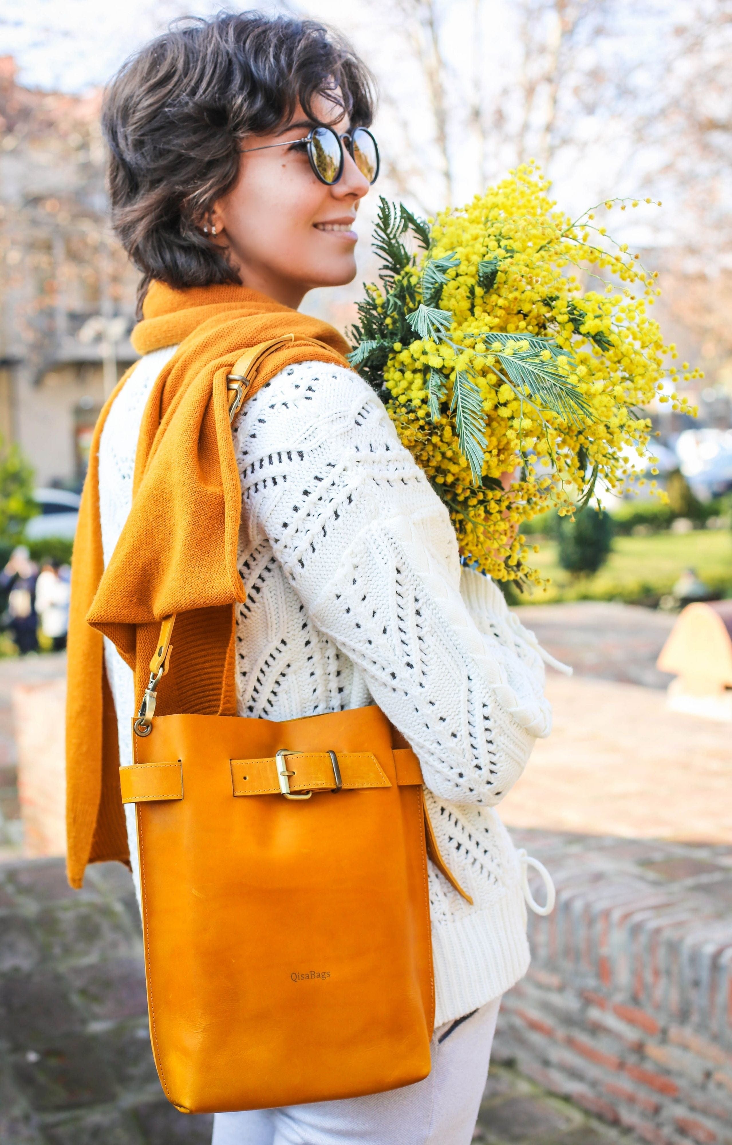 Spring street style, leather bag