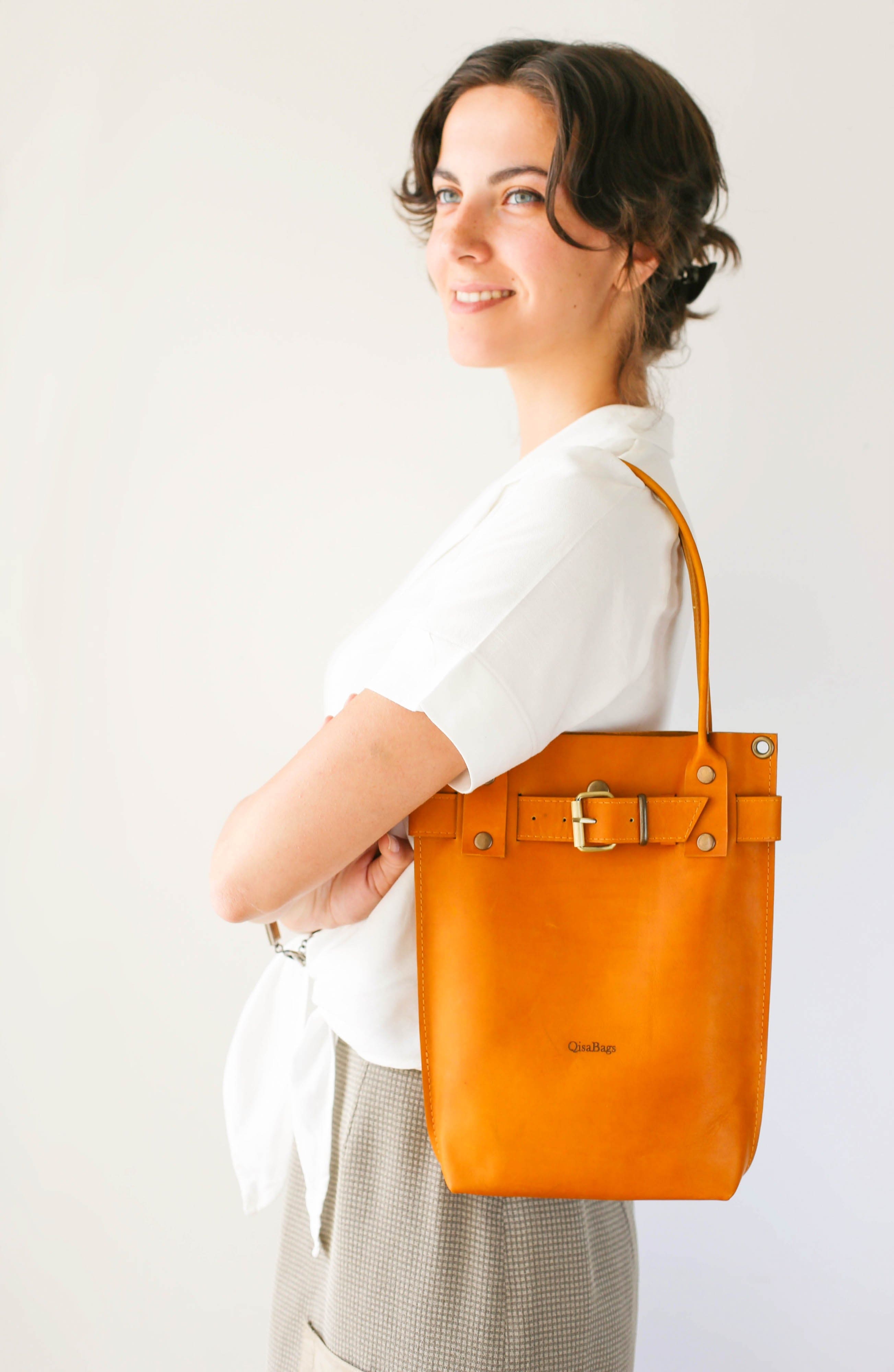 yellow leather shoulder bag