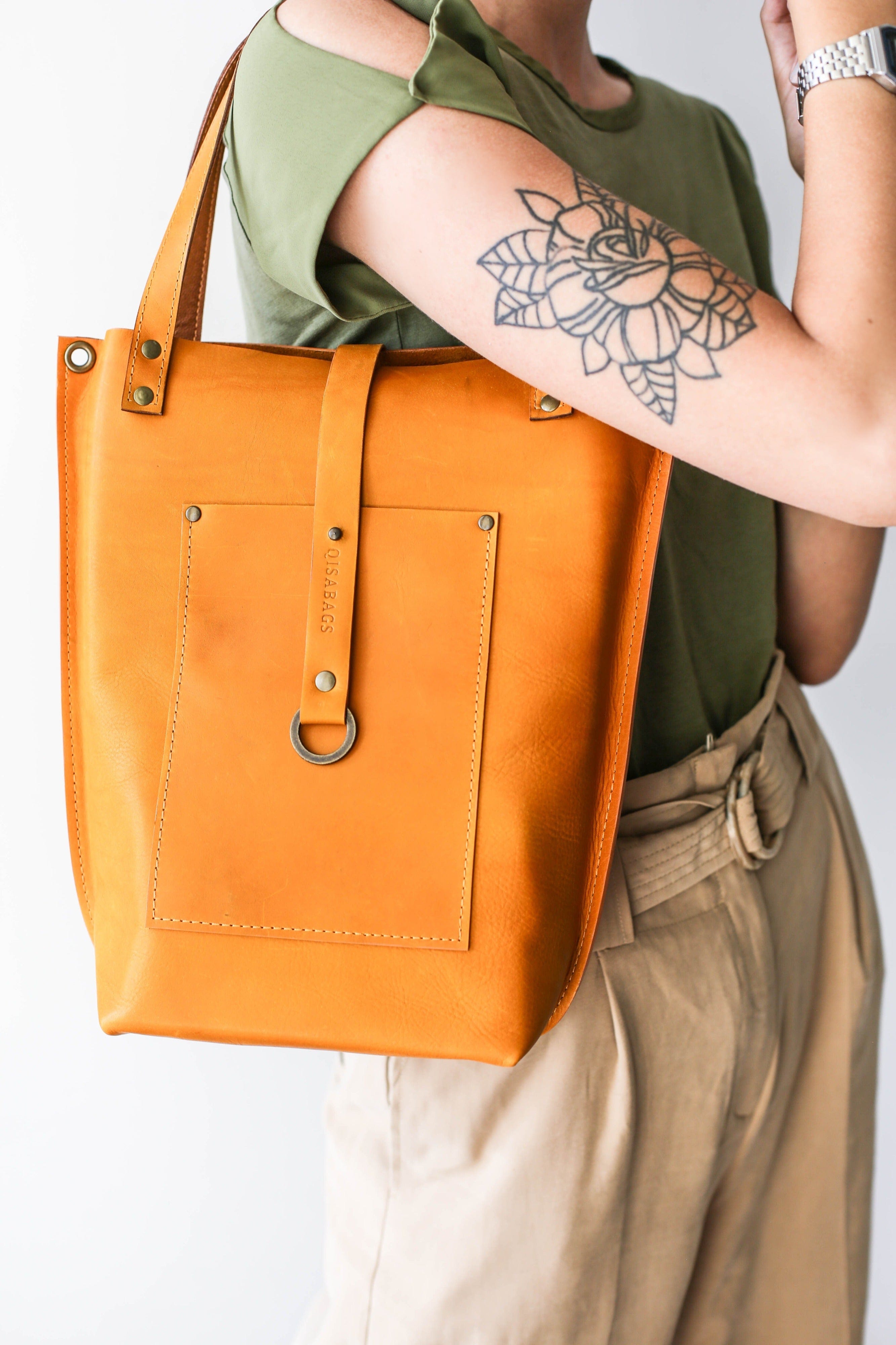 Designer leather tote