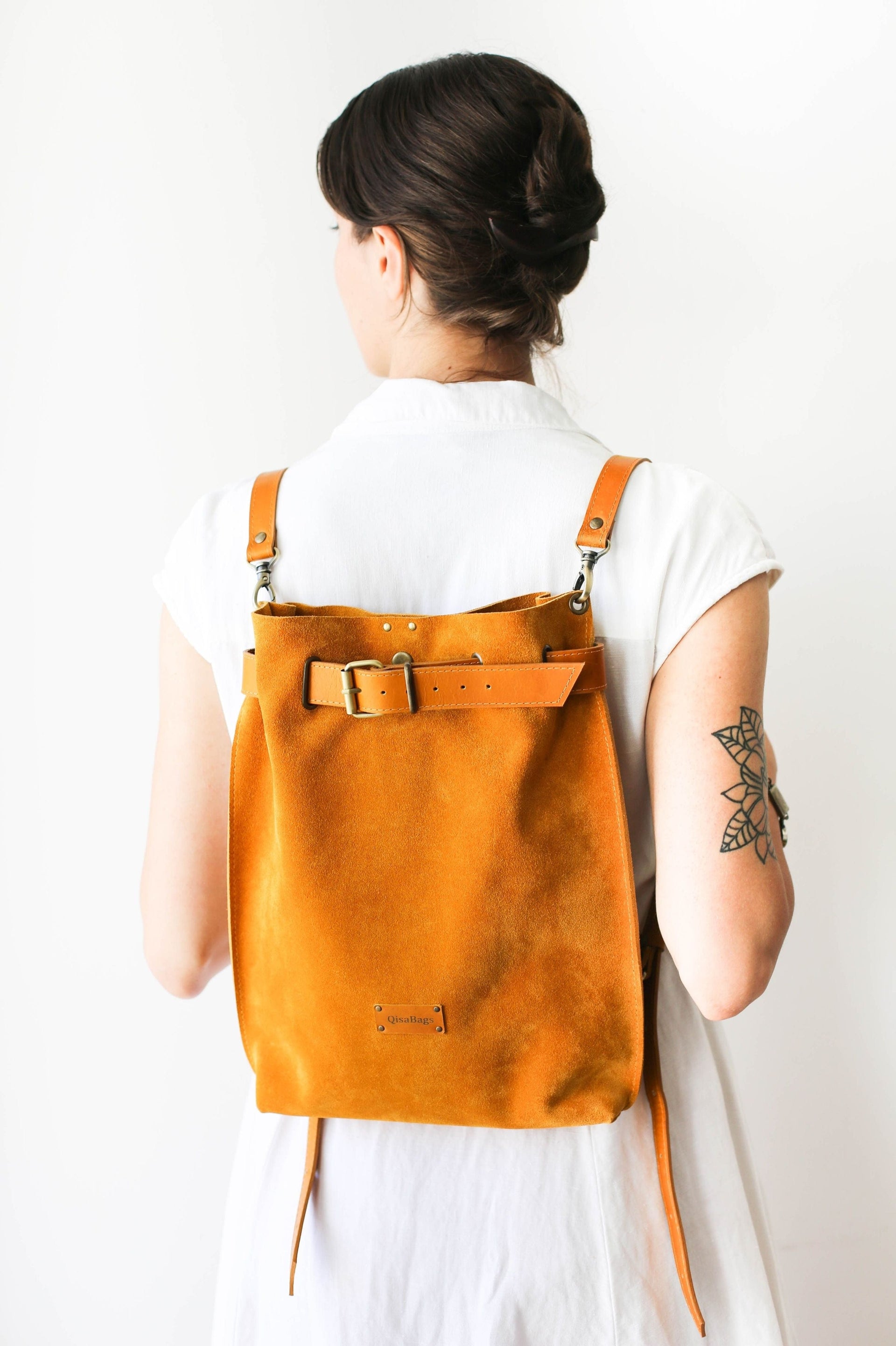 Designer leather backpack