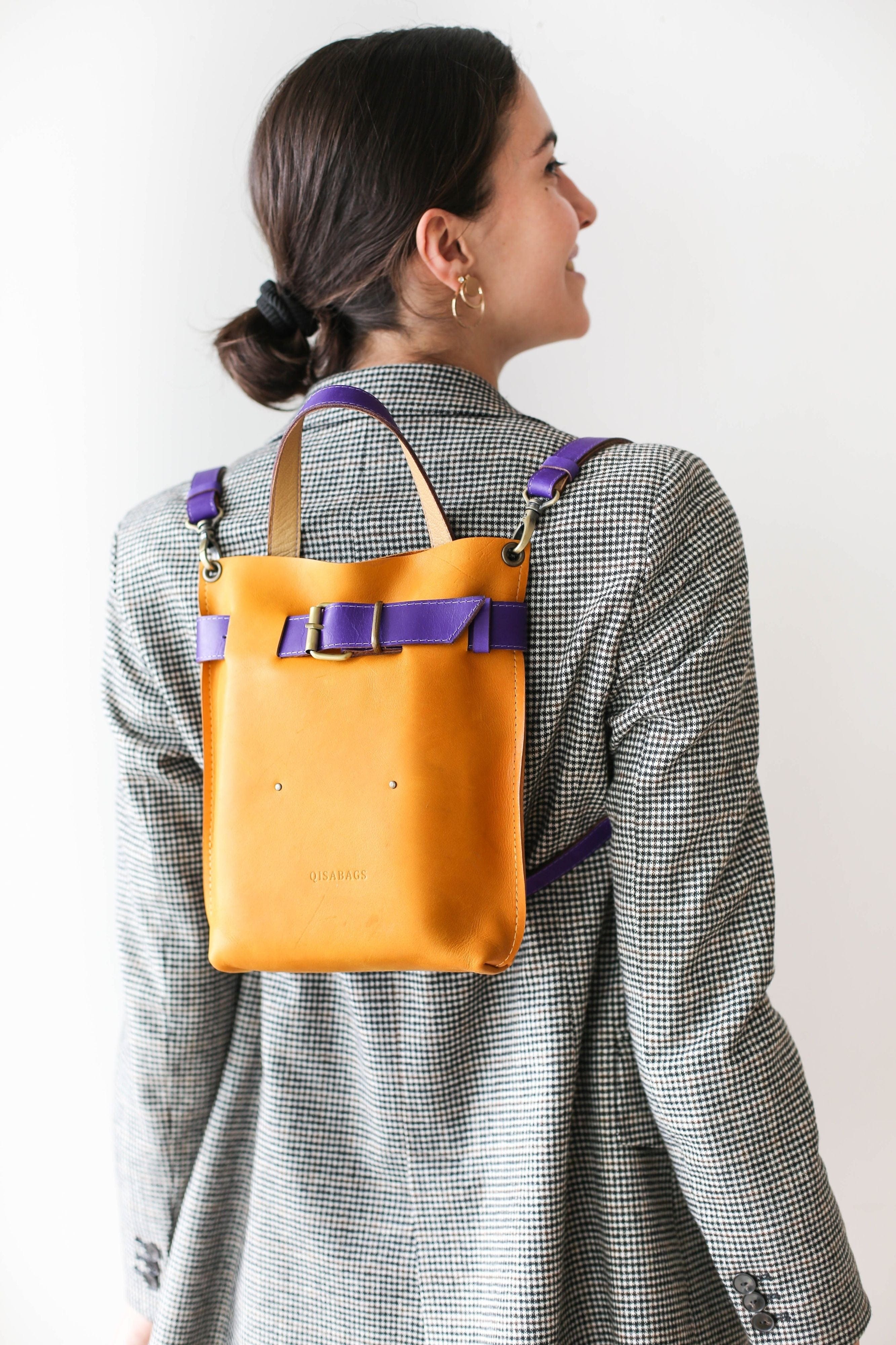 yellow leather backpack